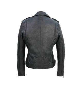 Lina  Genuine Leather Biker Jacket For Women Zipper Closure Black