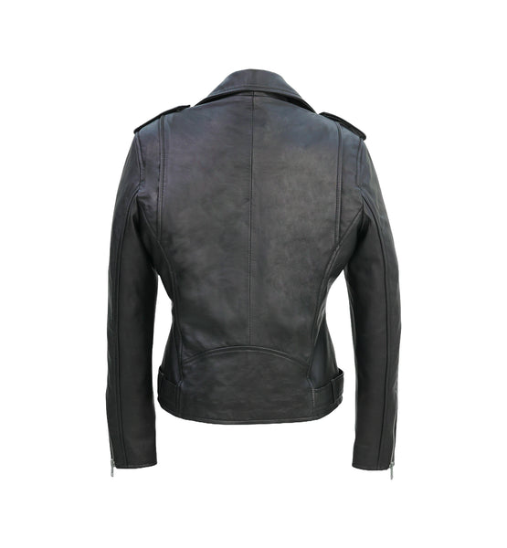 Lina  Genuine Leather Biker Jacket For Women Zipper Closure Black