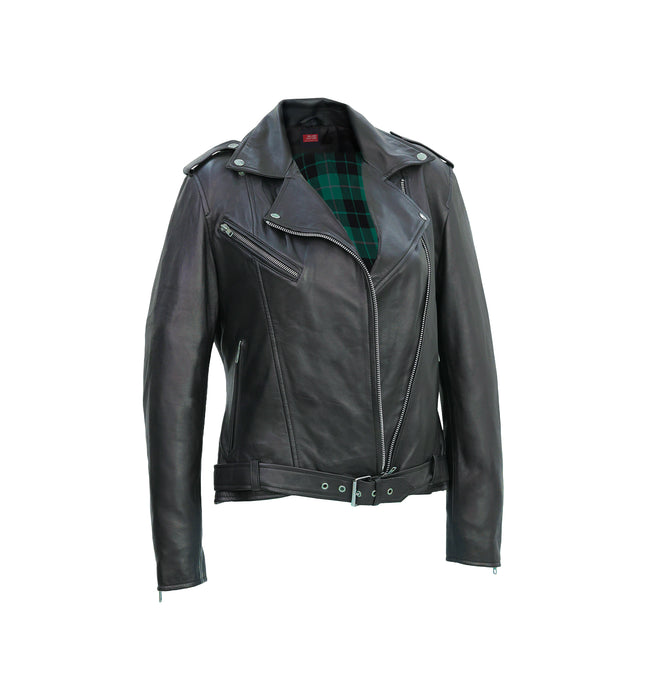 Lina  Genuine Leather Biker Jacket For Women Zipper Closure Black