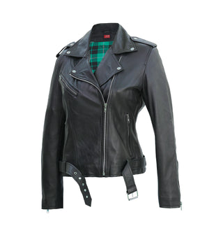 Lina  Genuine Leather Biker Jacket For Women Zipper Closure Black
