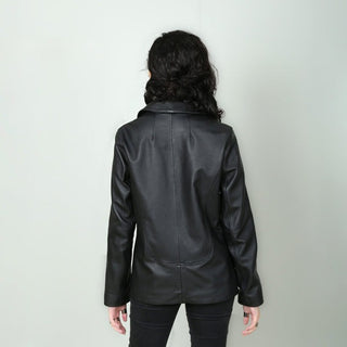 Lily Women's Genuine Leather Three Button Blazer Black