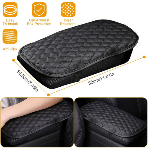 Car Armrest Pad Cover PU Leather Center Console Cushion Anti-Slip