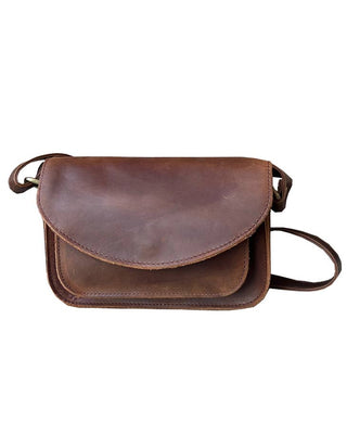 Sandra Crazy Horse Genuine Leather Crossbody Bag Brown