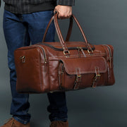 Vintage Brown Buffalo Leather Weekender Duffle