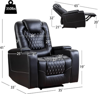 Power Recliner Chair Set of 3 – Black Leather with USB Ports & Cup Holders