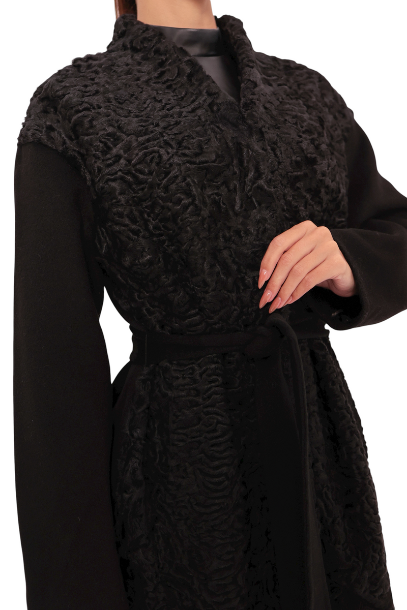 Noir Genuine Karakul Fur Wool Overcoat