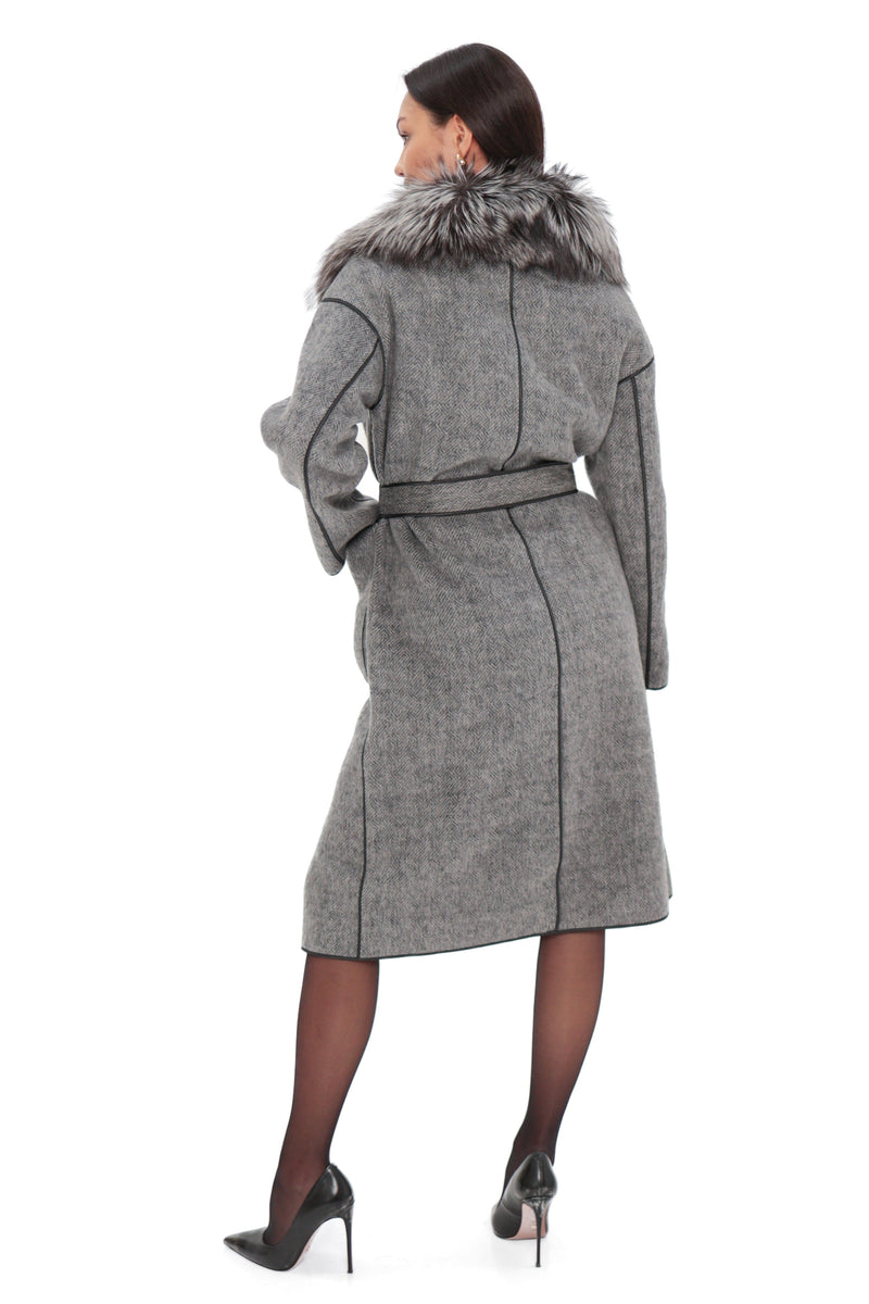 Genuine Silver Fox Fur Wool Coat for Women