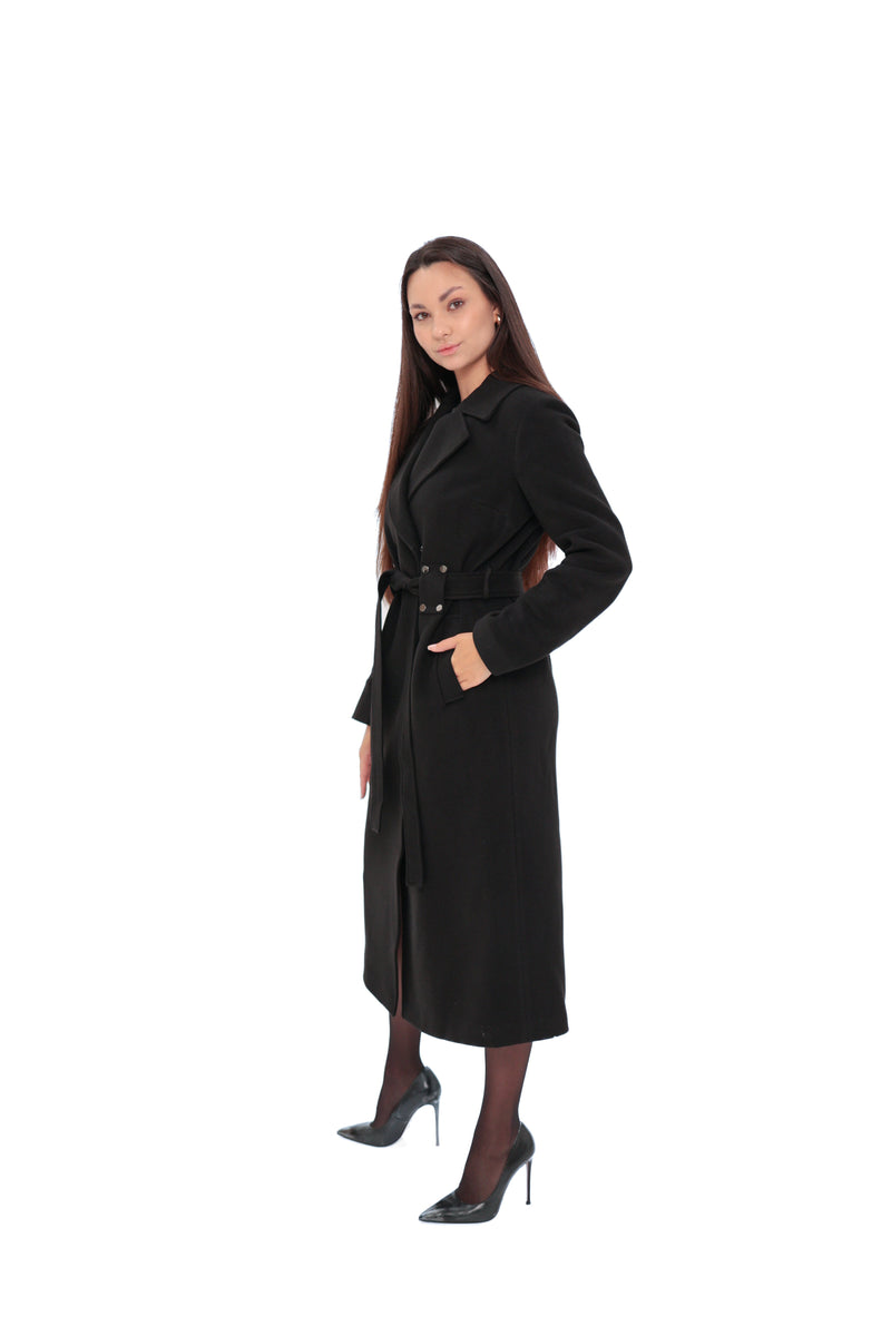 Justine Black Cashmere Blend Overcoat – 100 cm