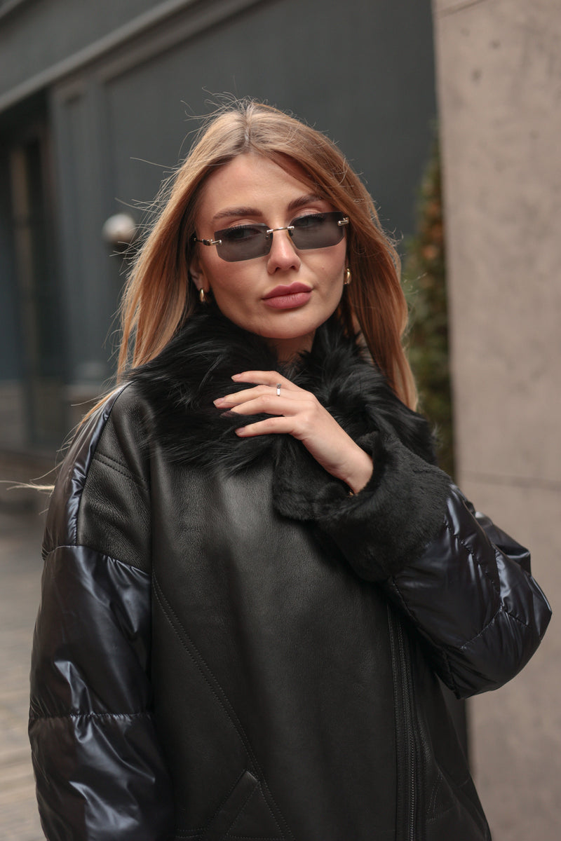 Genuine Lamb Leather Fox Fur Coat for Women