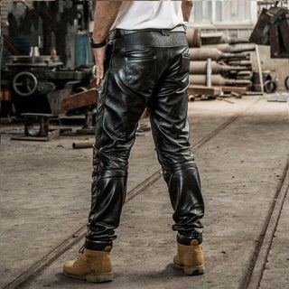 Riley Men's Genuine Leather Biker Pants Black