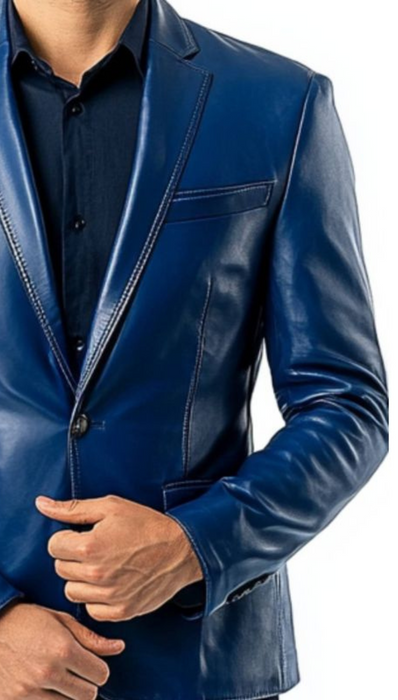 Archie Blue Leather Blazer – Leather Blazer for Men
