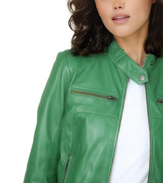 Olivia Women's Real Leather Biker Jacket Green