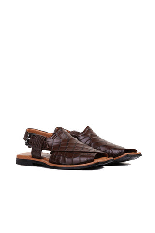 Jenson Men's Croc Print Leather Peshawari Chappal Sandals