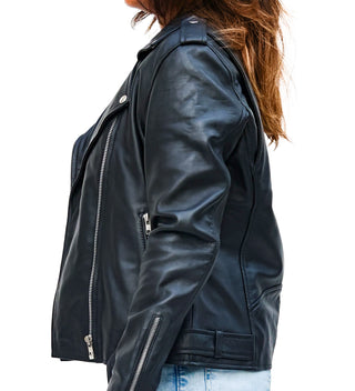 Lina Genuine Leather Biker Jacket For Women Zipper Closure Black