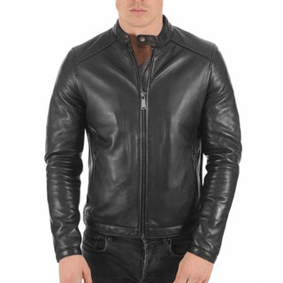 Altan Sleek Zipper Leather Biker Jacket Black