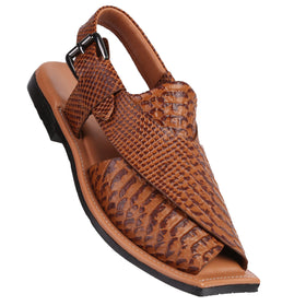 Eddie Men's Real Cow Leather Snack Print Peshawari Chappal Tan