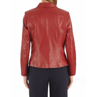 Ayleen Women's Leather Biker Zipper Jacket Red