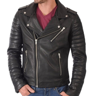 Bora Leather Biker Jacket Men Black
