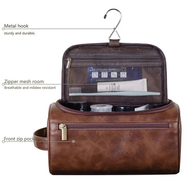 PU Leather Toiletry Bag for Men & Women – Hanging Travel Dopp Kit Organizer