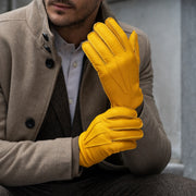 Matteo (yellow) - Gloves made of American deerskin leather with cashmere lining