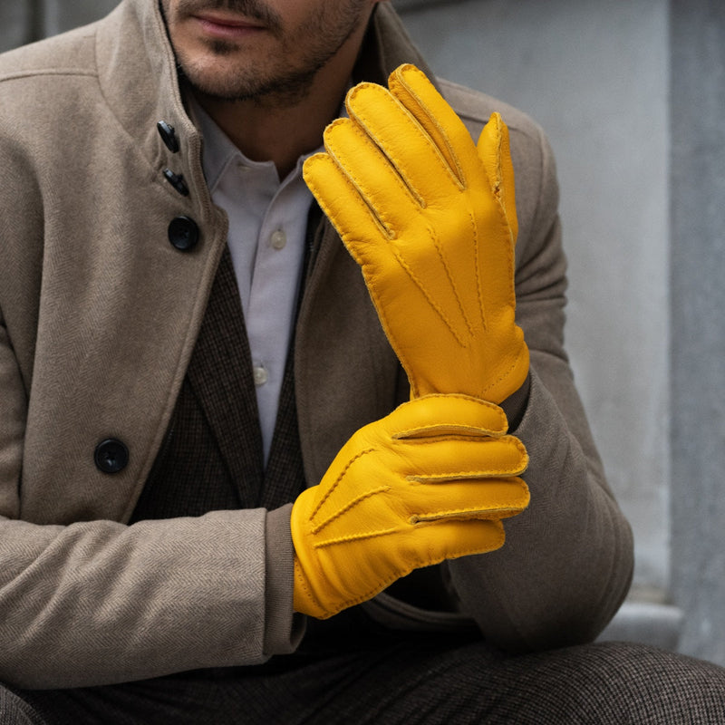 Matteo (yellow) - Gloves made of American deerskin leather with cashmere lining