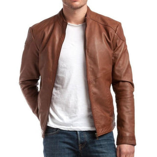 Akin Durable Zipper Leather Biker Jacket Tan