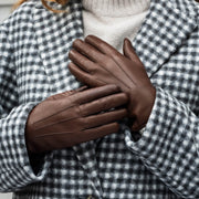 Francesca (brown) - lambskin leather gloves with brown rabbit fur lining