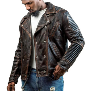 Aydin Lapel Zipper Leather Biker Jacket Brown