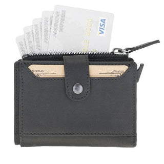 Aaron Leather Zip Mechanical Card Holder Black