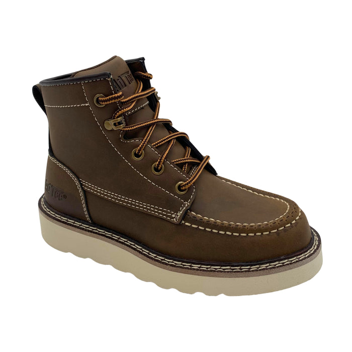 Kids' Brown Moc-Toe Boot — Classic Wedge Outsole