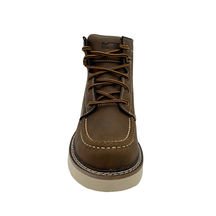 Kids' Brown Moc-Toe Boot — Classic Wedge Outsole
