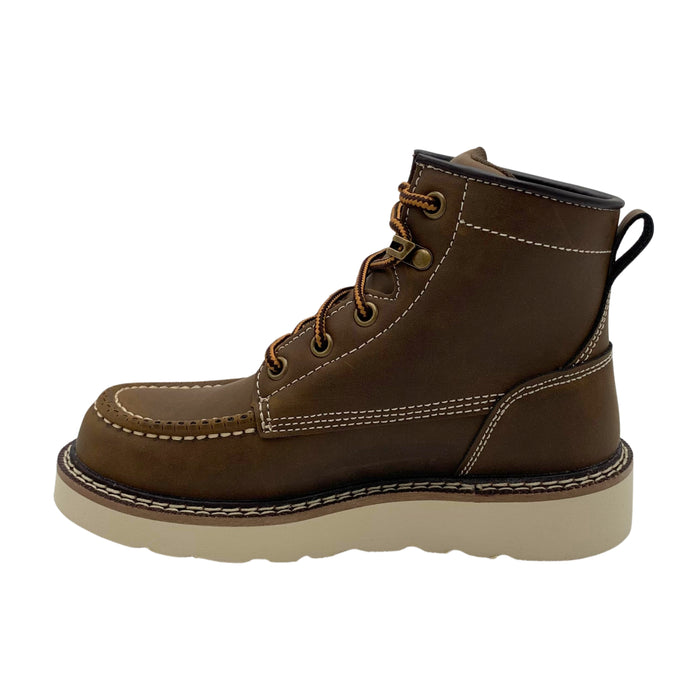 Kids' Brown Moc-Toe Boot — Classic Wedge Outsole