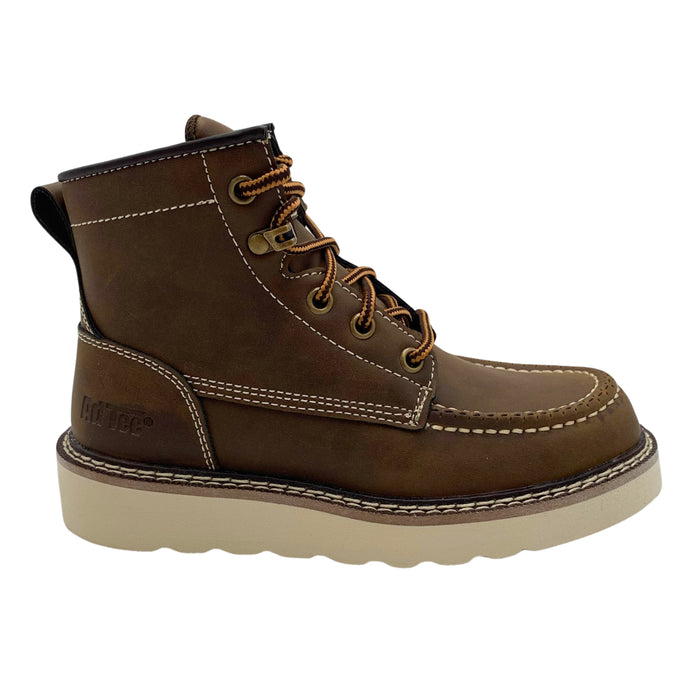 Kids' Brown Moc-Toe Boot — Classic Wedge Outsole