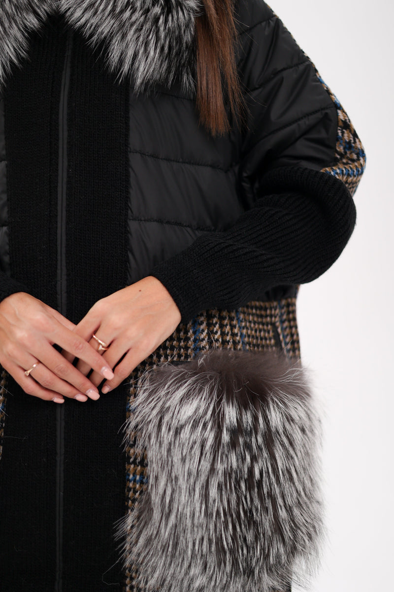 Silver Fox Wool Cashmere Coat with Detachable Fur