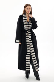 Genuine Rabbit Fur Cashmere Wool Coat for Women