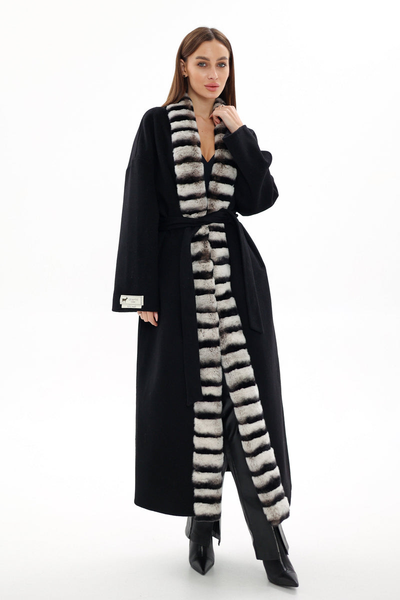 Genuine Rabbit Fur Cashmere Wool Coat for Women