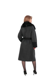 Graphite Cashmere Wool Coat with Silver Fox Fur