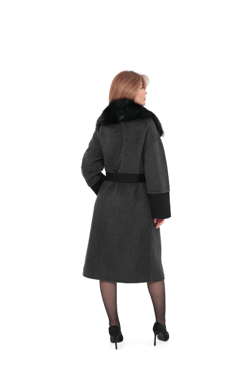 Graphite Cashmere Wool Coat with Silver Fox Fur