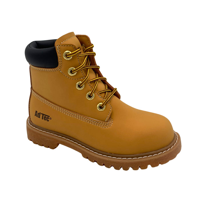 Kids' Tan Work Boot with Padded Collar & Lug Outsole