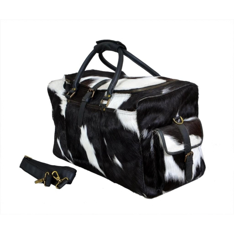 Black & White Cowhide Hair-On Leather Travel Bag
