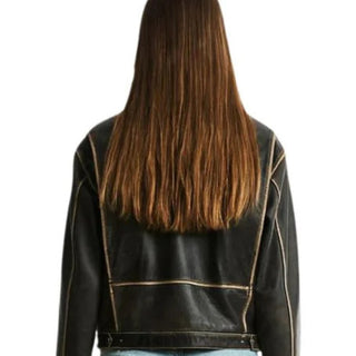 Ceren Classic Zipper with Aniline Biker Leather Jacket Vintage Brown.