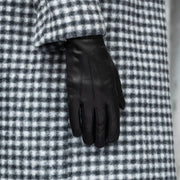 Francesca (black) - Lambskin leather gloves with brown rabbit fur lining