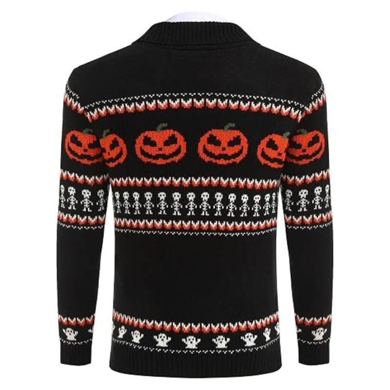 Men's Halloween Pumpkin Snowflake Cardigan Sweater