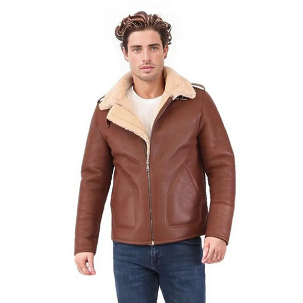 Eric Men's Natural Shearling Real Fur Leather Coat