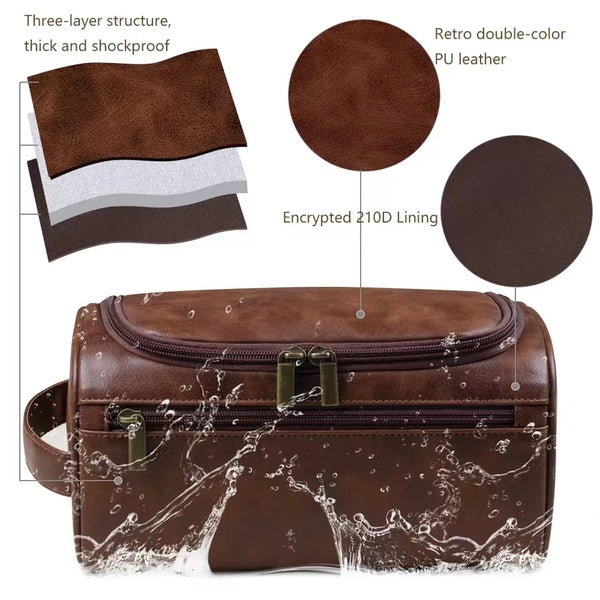 PU Leather Toiletry Bag for Men & Women – Hanging Travel Dopp Kit Organizer
