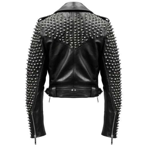 Men Black Biker Studded Leather Jacket