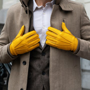Matteo (yellow) - Gloves made of American deerskin leather with cashmere lining