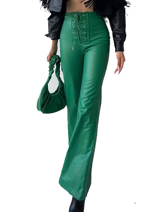 Robyn Women's Real Leather Stylish High Waist Flare Pants