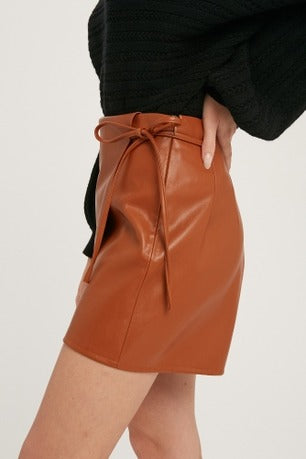 Sofia Women's Genuine Leather Mini Length Crossover Skirt