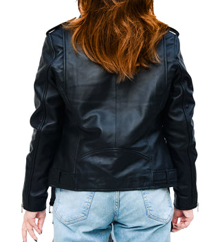 Lina Genuine Leather Biker Jacket For Women Zipper Closure Black
